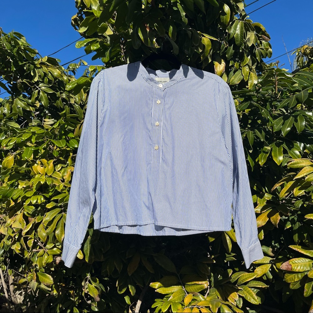 Rachel comey white blue striped button down boxy long sleeve shirt top